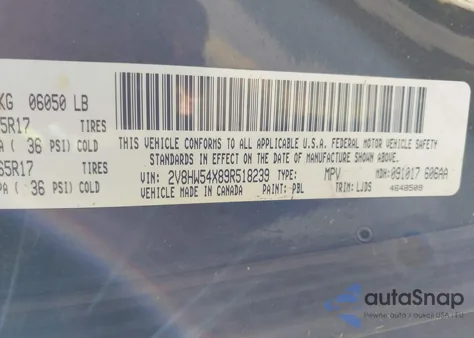 2009 Volkswagen Routan Sel z USA, uszkodzony, nr VIN 2V8HW54X89R518239